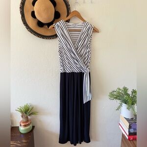 Shelby & Palmer Navy Blue & White Stripe Sleeveless Jumpsuit Size Medium